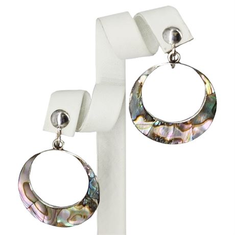 Signed Vintage Sterling Silver Abalone Screwback Earrings