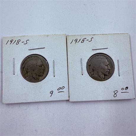 2x 1918-S Buffalo Nickels