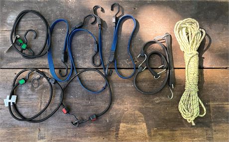Lot of bungee cords & tie cord