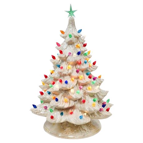 Vintage 17" Lighted Newells Mold Iridescent Ceramic Christmas Tree w/ 1.5" Star