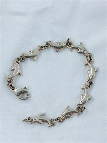 Vtg 10g Sterling Dolphin Bracelet