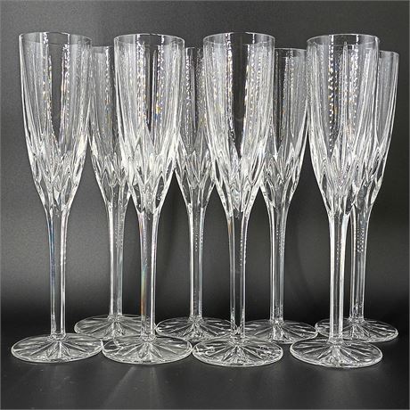 Set of 8 Cut Crystal Champagne Flutes – Elegant Vertical Panel Design