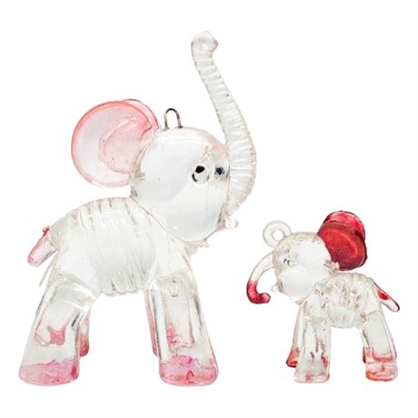 Vintage Clear Lucite Plastic Elephants Ornaments