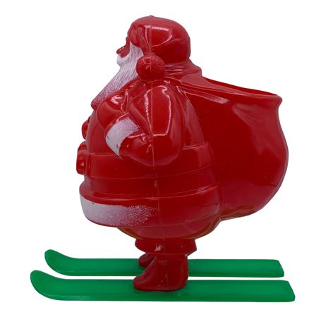 Hard Plastic Vintage Santa Claus Skiing Candy Container