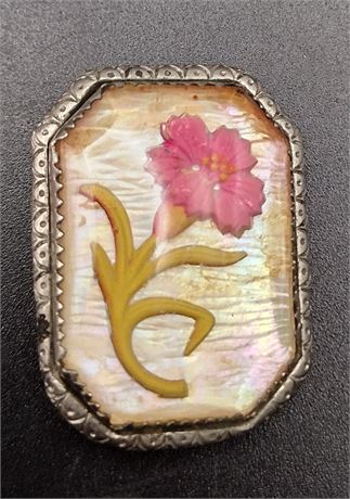 Glass pink flower brooch