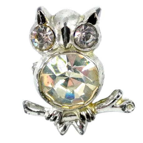 Vintage Rhinestone Owl Brooch