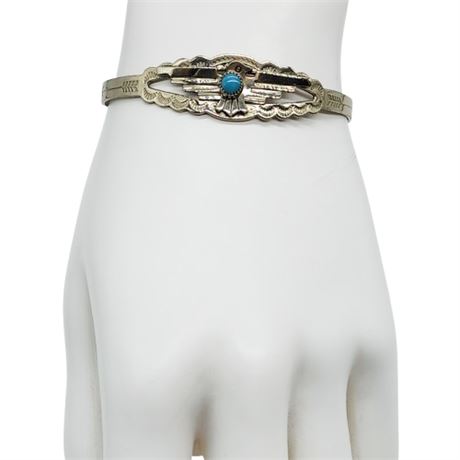 Vintage BELL TRADING Nickel Silver Thunderbird Turquoise Cuff Bracelet