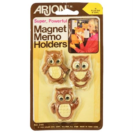 Vintage 80s Arjon Googly Eyed Owl Magnets, New Old Stock