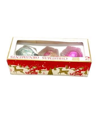 Vtg Polish Glass Ornaments in Santa's World Box