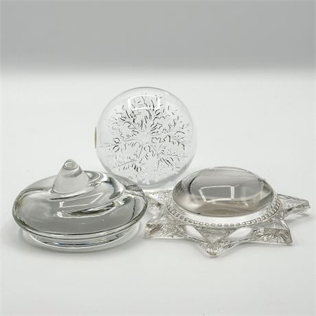 Lot of Three Vintage Glass Paperweights