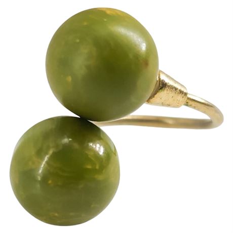Vintage Green Swirl Bakelite Balls Bypass Ring, Sz 5