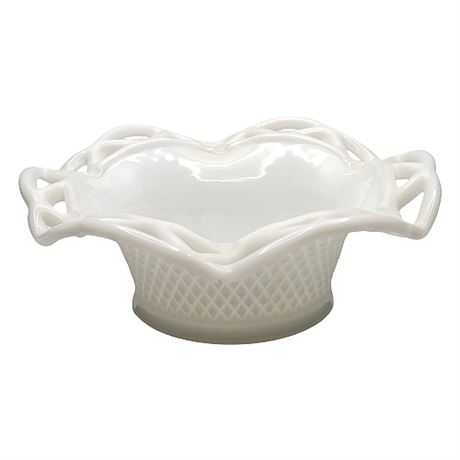 Imperial Glass "Laced Edge Milk Glass" Round Crimped Bowl