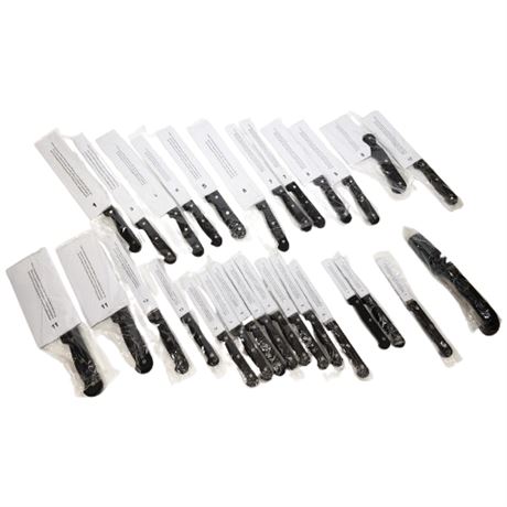 New in Box Ronco 25 Piece Knife Set, Missing Scissors, + Extras