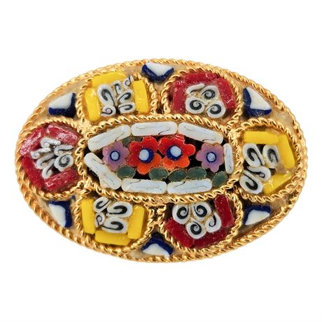 Vintage Italian Micro Mosaic Oval Brooch