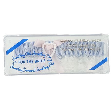Bridal Garter "Something Blue" with Lace and Faux Pearl Heart Decal