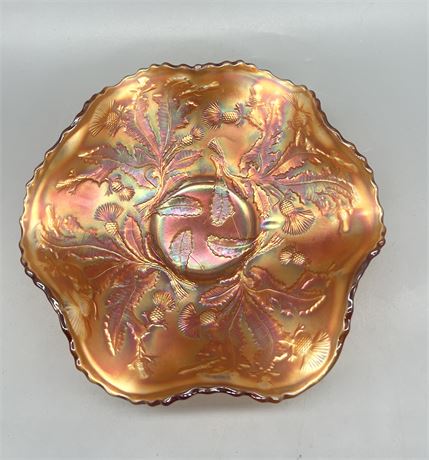 Marigold Carnival Glass Bowl Thistle Pattern Dugan? Fenton?
