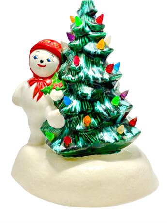 Vtg Ceramic Lighted Christmas Tree w/Snowman