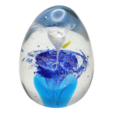 Vintage Murano Style Blue Splash Glass Egg Paperweight