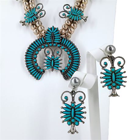 Turquoise-style Necklace and Clip-On Earrings Set