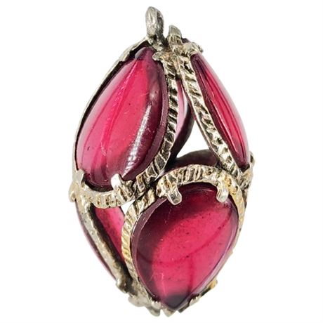 Signed Vintage CROWN TRIRAFI Renaissance Collection Cranberry Glass Pendant