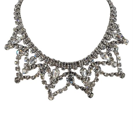 Vintage Weiss Clear Rhinestone Garland Choker Bib Necklace