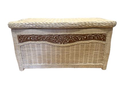 Wicker Bench with Carved Wood Inlay