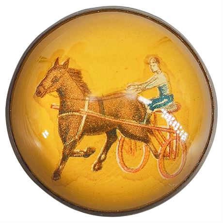 Vintage Glass Dome Brass Horse Bridle Rosette Sulky Jockey Brooch