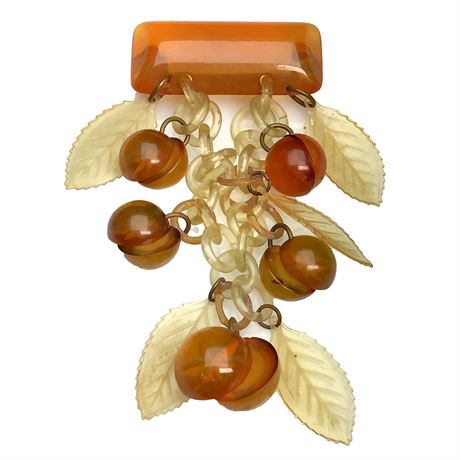 Vintage Amber Lucite Acrylic Brooch
