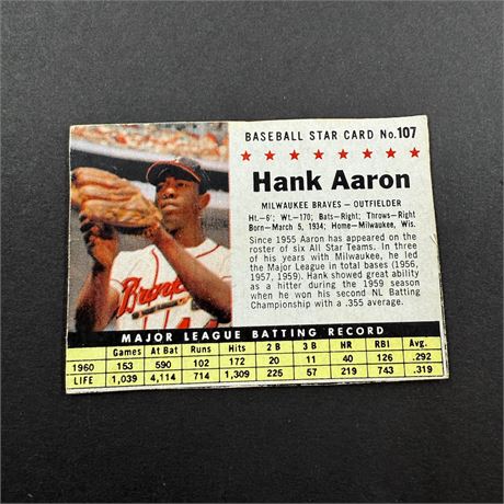 1961 Post Hand Cut Hank Aaron #107