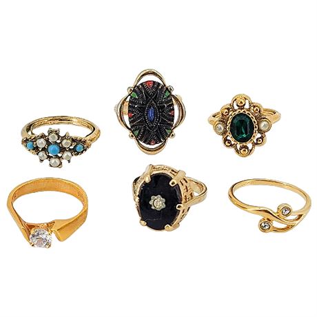 Six Vtg Gold Tone Rings, incl. AVON and SARAH COVENTRY