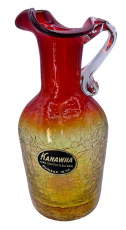 Mid Century Kanawha Amberina Ombré Sunset Crackled Art Glass Pitcher