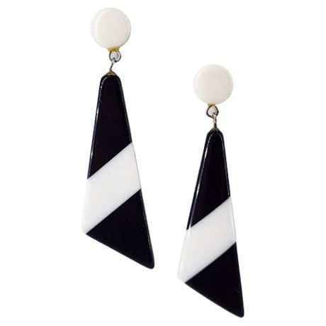 Vintage Black & White Lucite Drop Earrings