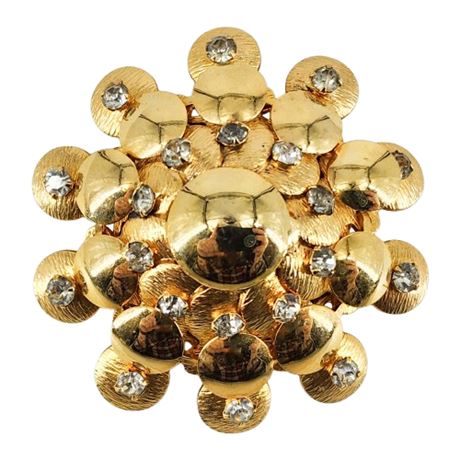 Vintage Domed Gold Tone Rhinestone Accent Brooch