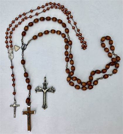3 pc Sterling & Italian Catholic Rosary Crucifix Lot