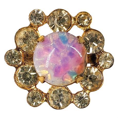 Vintage Rhinestone & Pink Faux Opal Mini Brooch