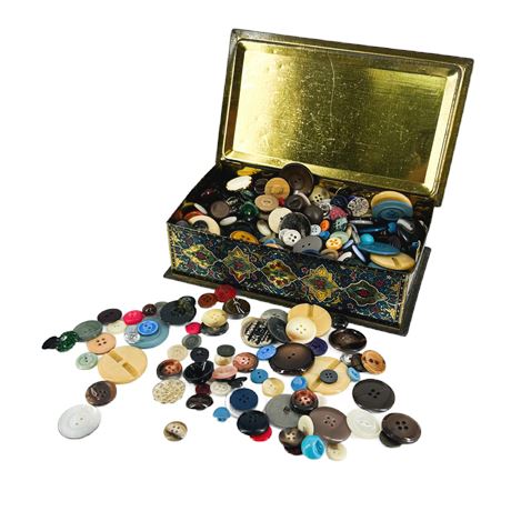 Vintage Candy Tin Filled with Assorted Buttons