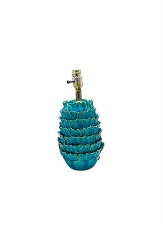 MCM Stucco Pottery Lamp Handmade - Turquoise