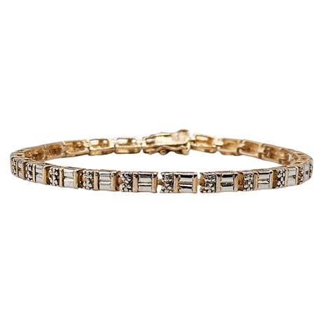 Signed ROSS-SIMONS Gold Over Sterling Silver Trompe L'Oeil Tennis Bracelet