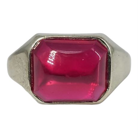 Vintage 10K White Gold Polished Ruby Ring, Sz 9