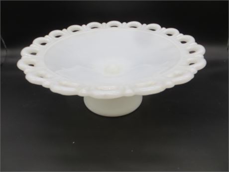 Vintage Milk Glass Open Lace Pedestal Bowl