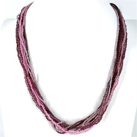 Multi-Strand Seed Bead Necklace, Valentine's Day Colors
