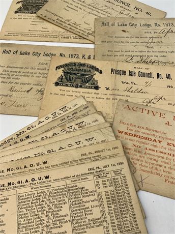 27 pc Lot Antique 1890-1898 Lodge & Society Membership Bills