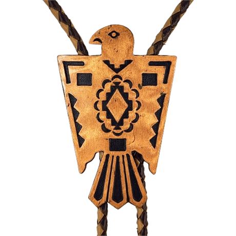 Vintage BELL TRADING CO. Solid Copper Native American Thunderbird Bolo Tie