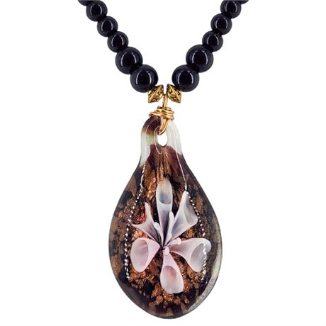 Vintage Lampwork Art Glass Pendant Necklace