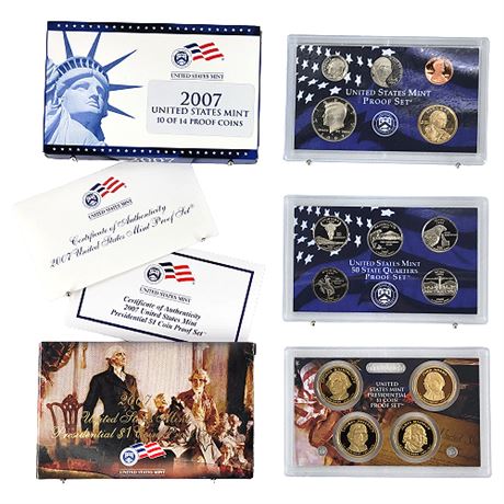 2007 US Mint Proof Set w/ State Quarters & Presidential Dollars Proof Sets