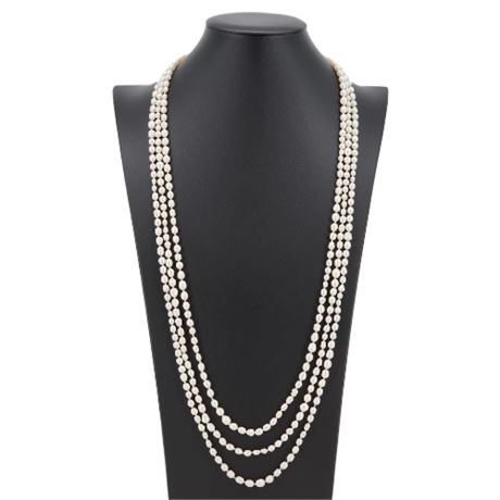 Vintage Flapper Length 102" Endless Hand Knotted Freshwater Pearl Necklace