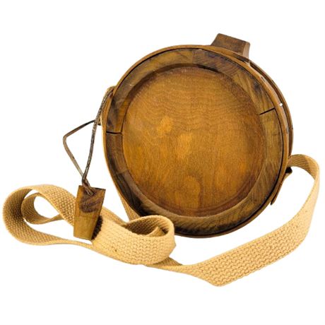Primitive Vintage Wooden Canteen with Strap