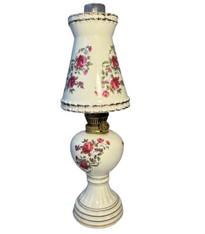 Antique Porcelain Oil Lamp Floral Motif