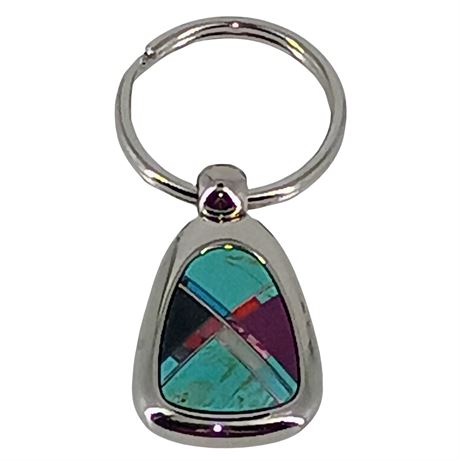 Inlay Stone Key Ring with Stainless Steel Ring – Geometric Multicolor Design
