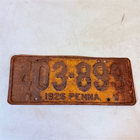 1926 Pennsylvania License Plate